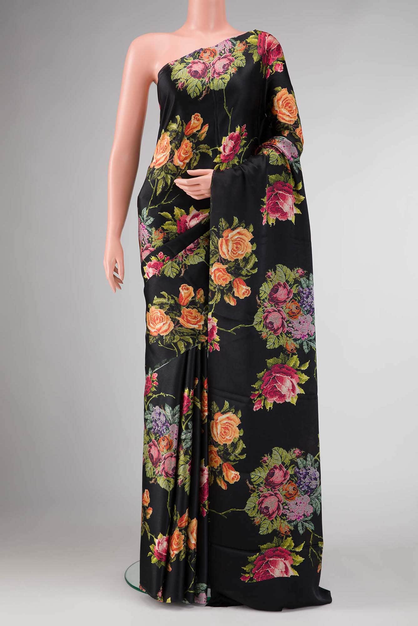Black Dual Tone Mysore Crepe Saree