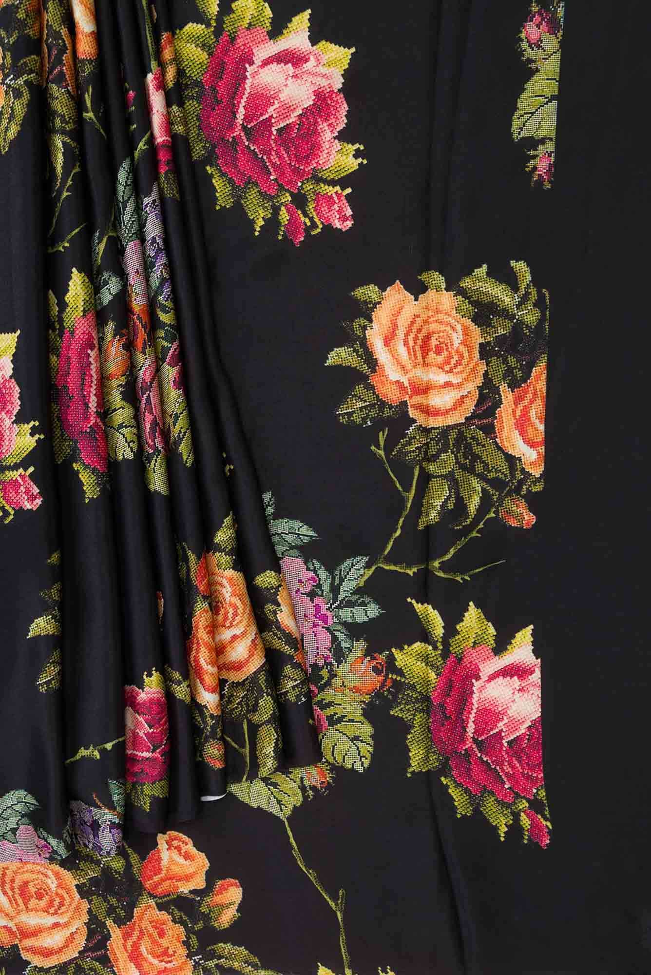 Black Dual Tone Mysore Crepe Saree