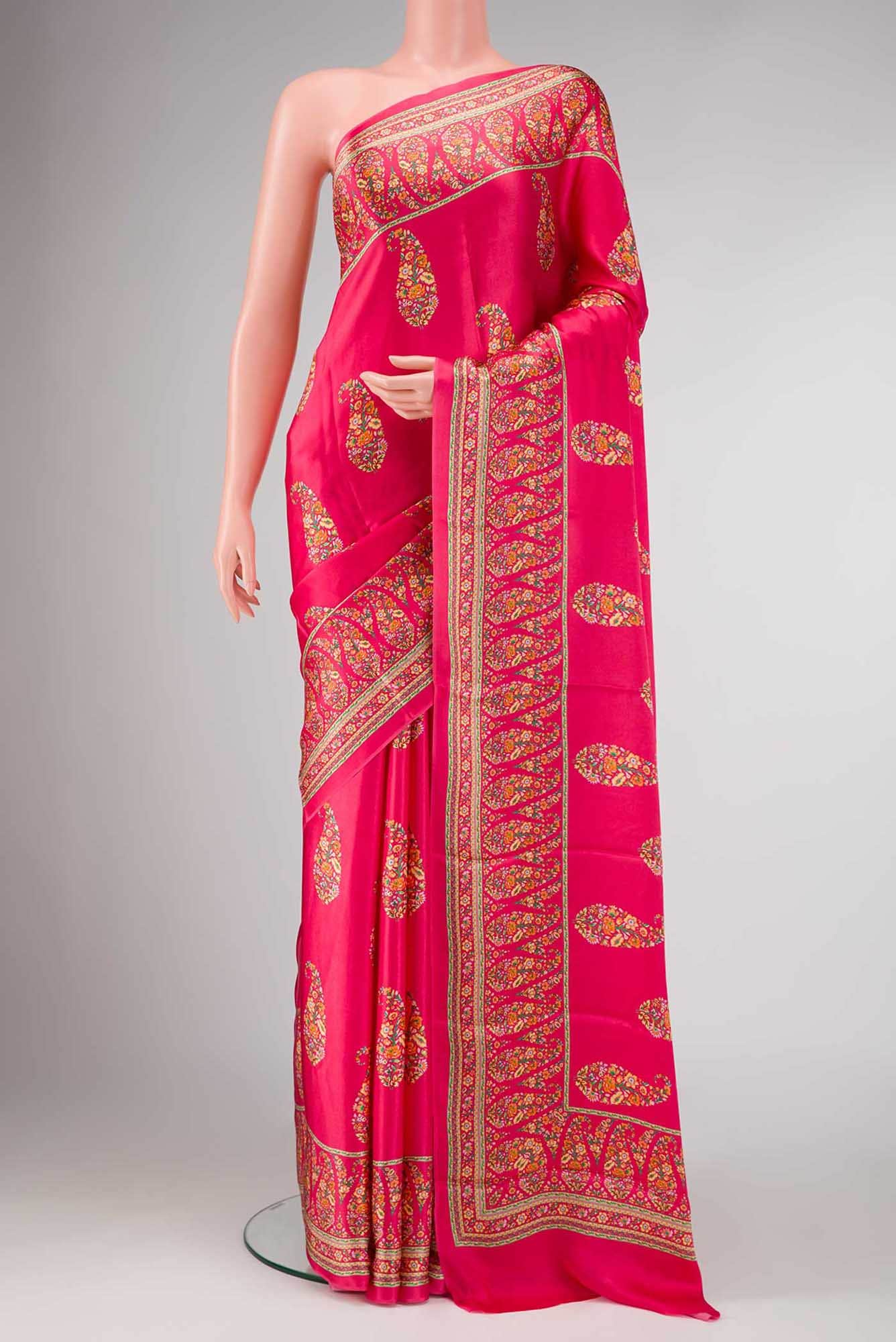 Dark Pink Dual Tone Mysore Crepe Saree
