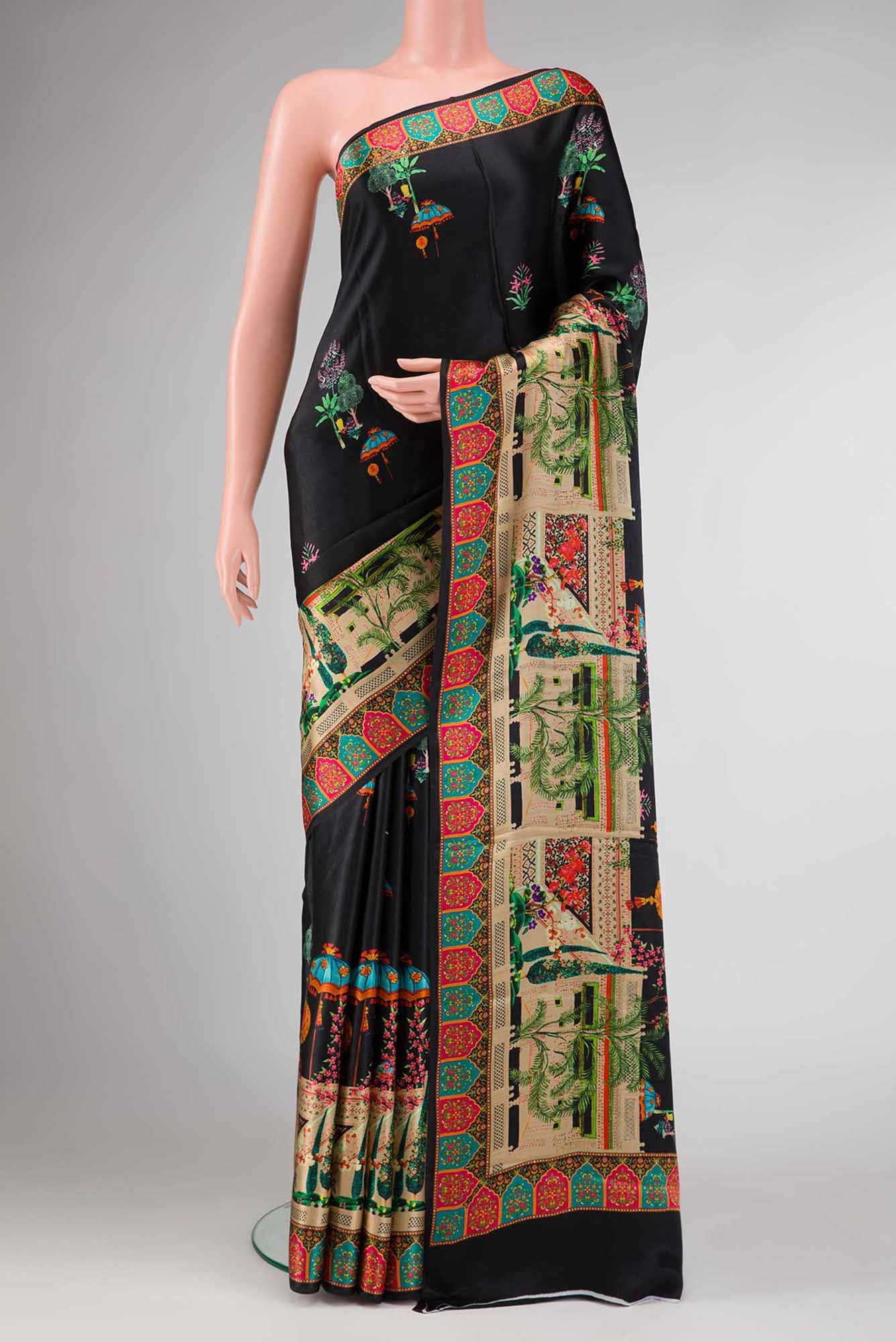 Black Dual Tone Mysore Crepe Saree
