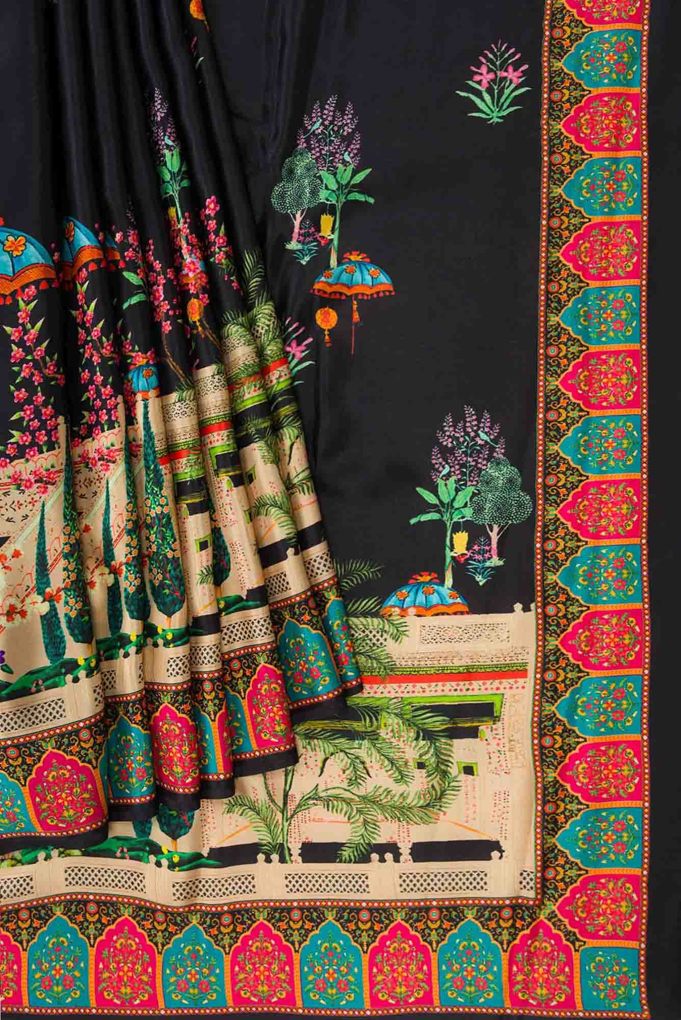 Black Dual Tone Mysore Crepe Saree