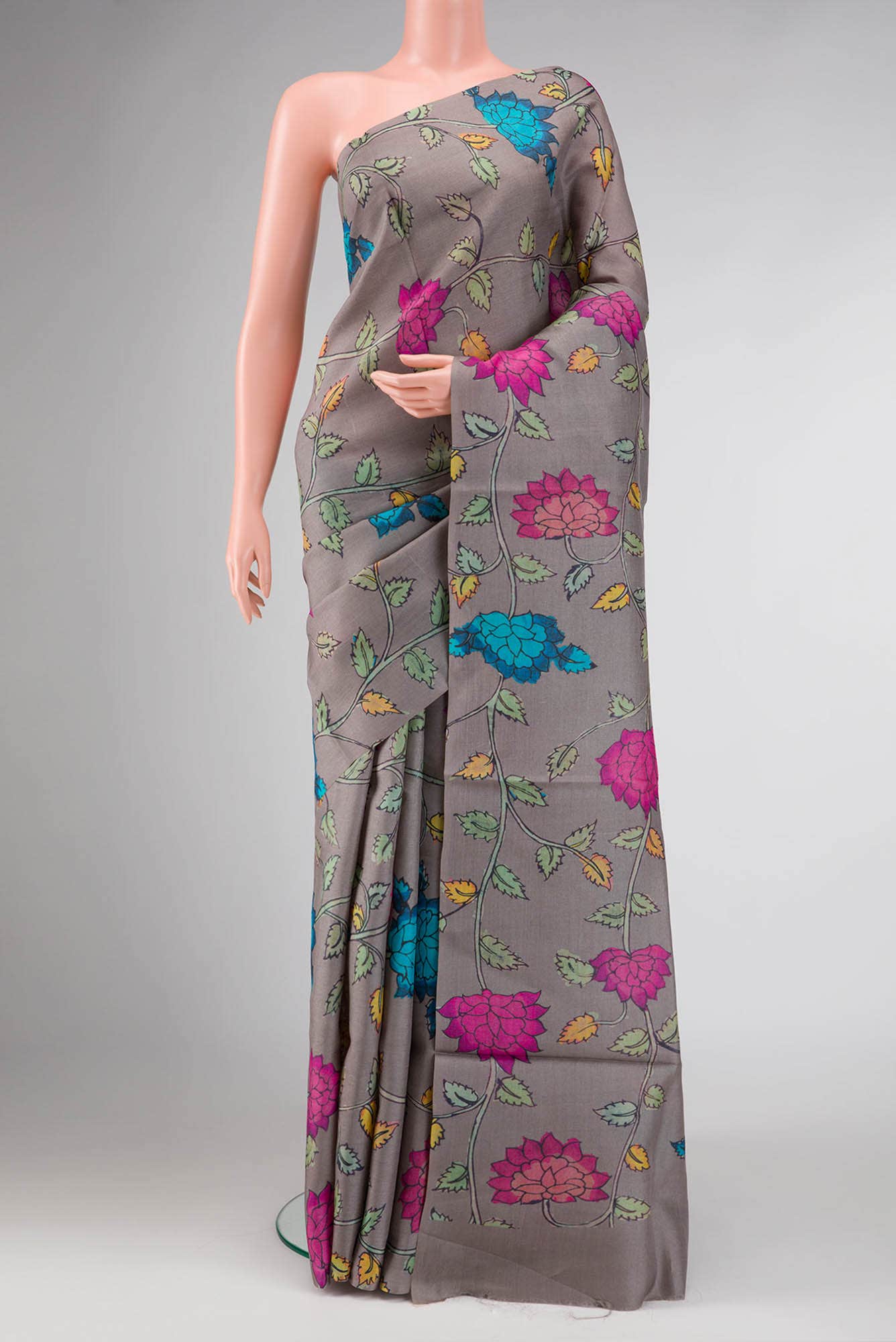 Grey Dual Tone Tussar Silk Saree