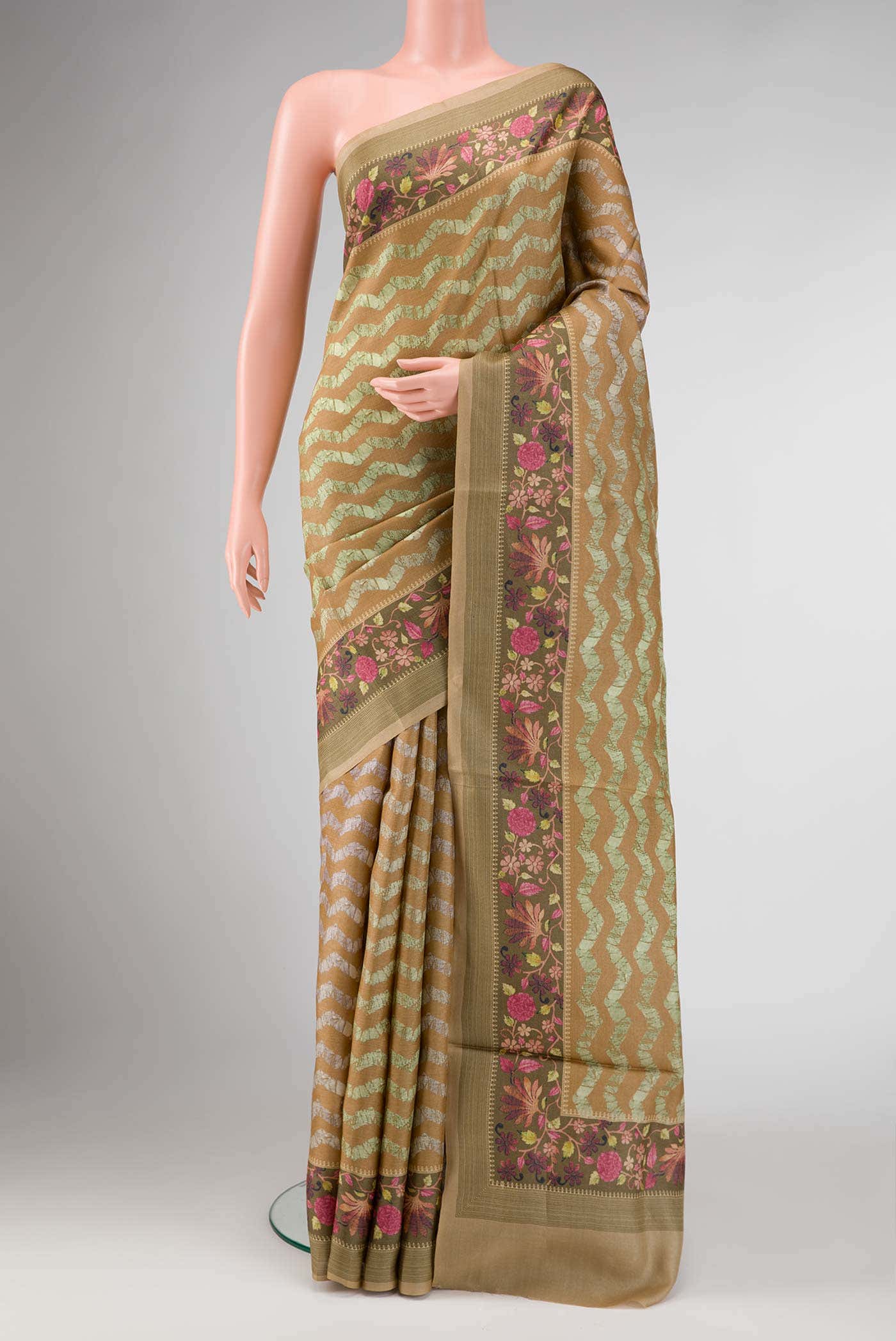 Sandal Dual Tone Tussar Silk Saree