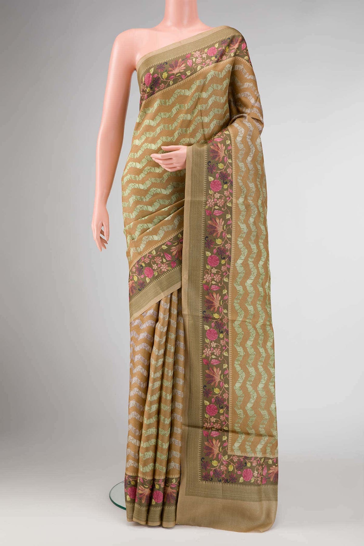 Sandal Dual Tone Tussar Silk Saree