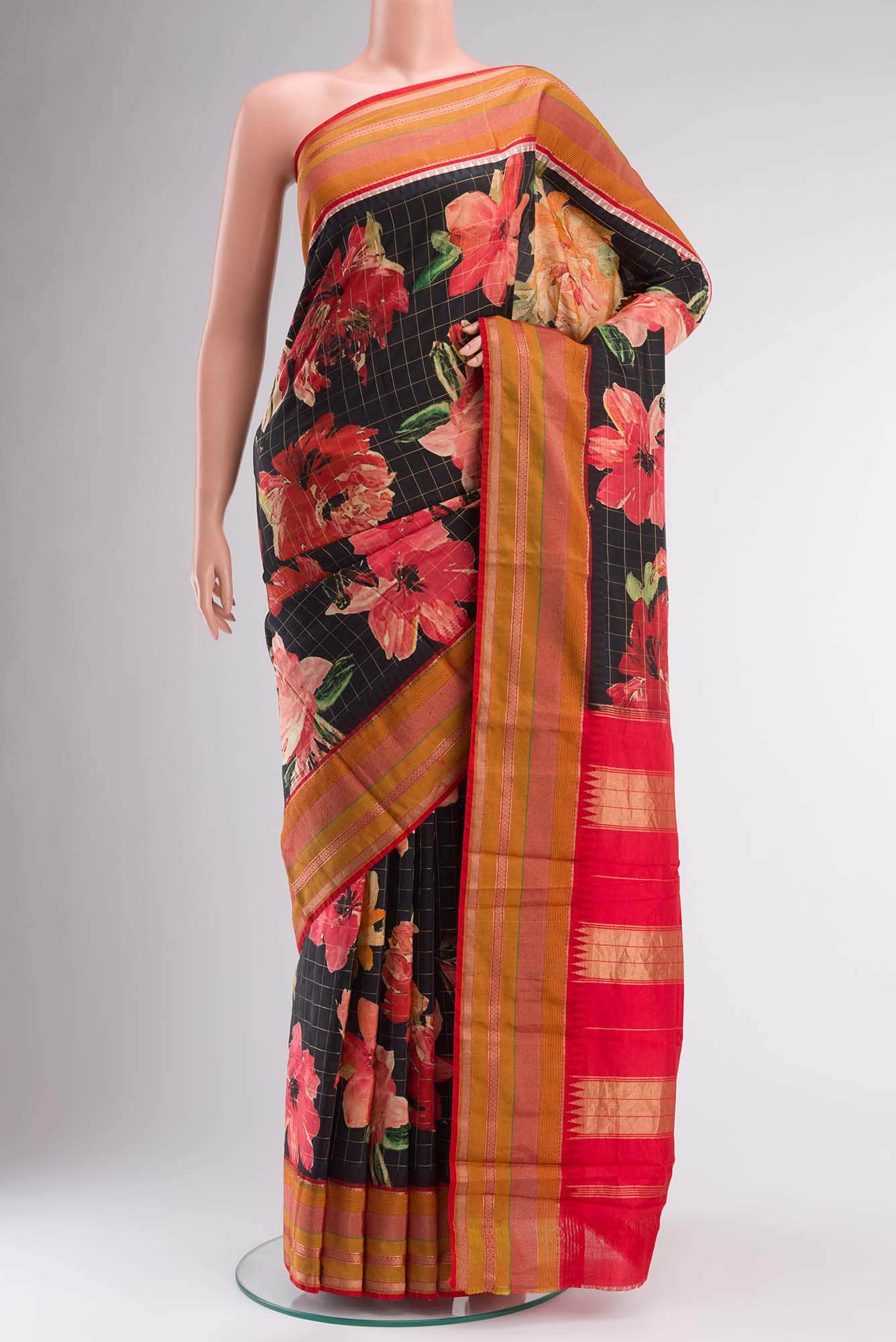 Black Printed Silk Saree