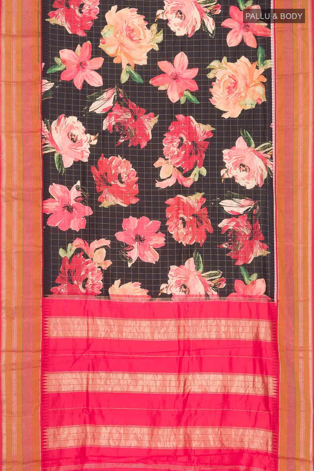 Black Printed Silk Saree