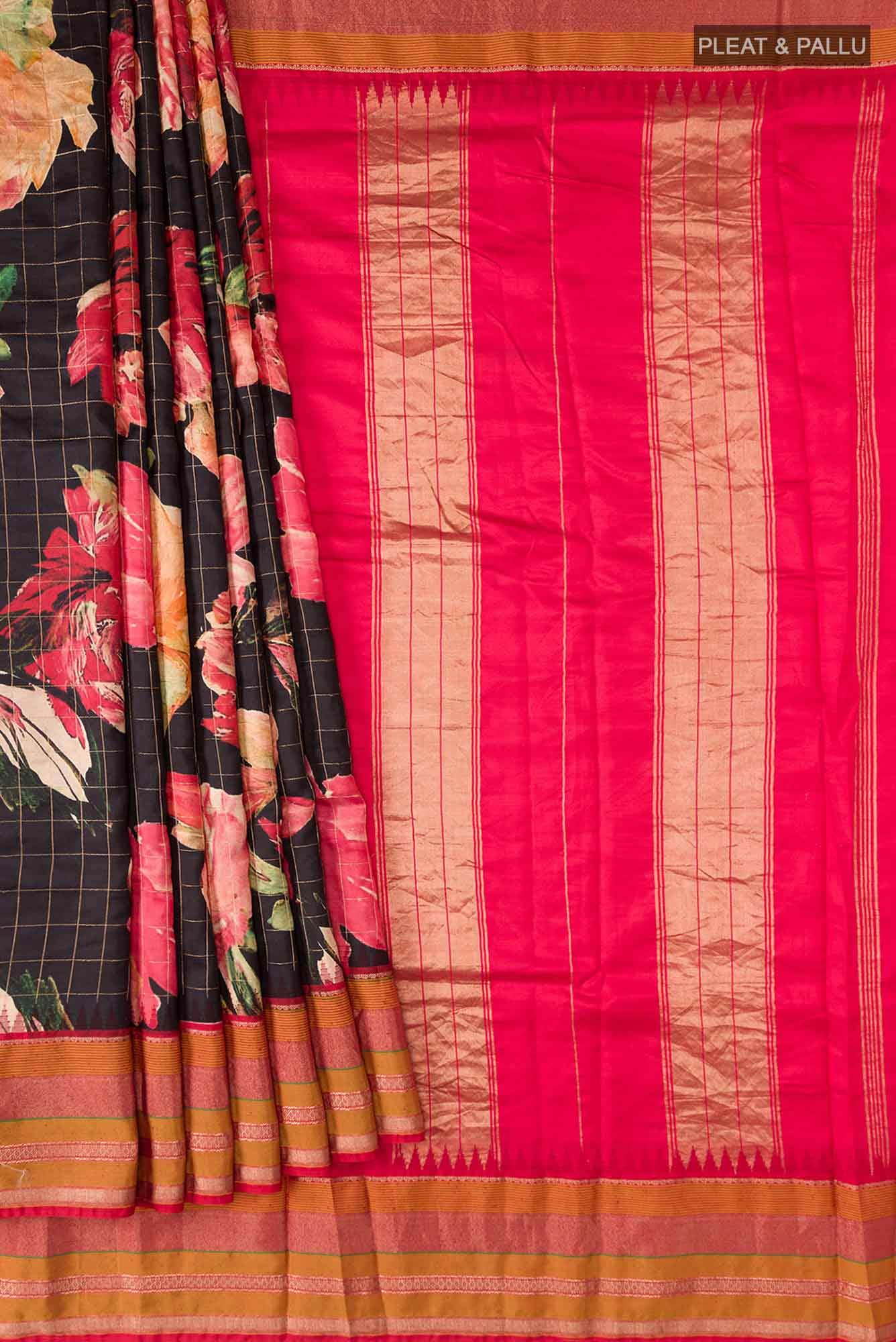 Black Printed Silk Saree