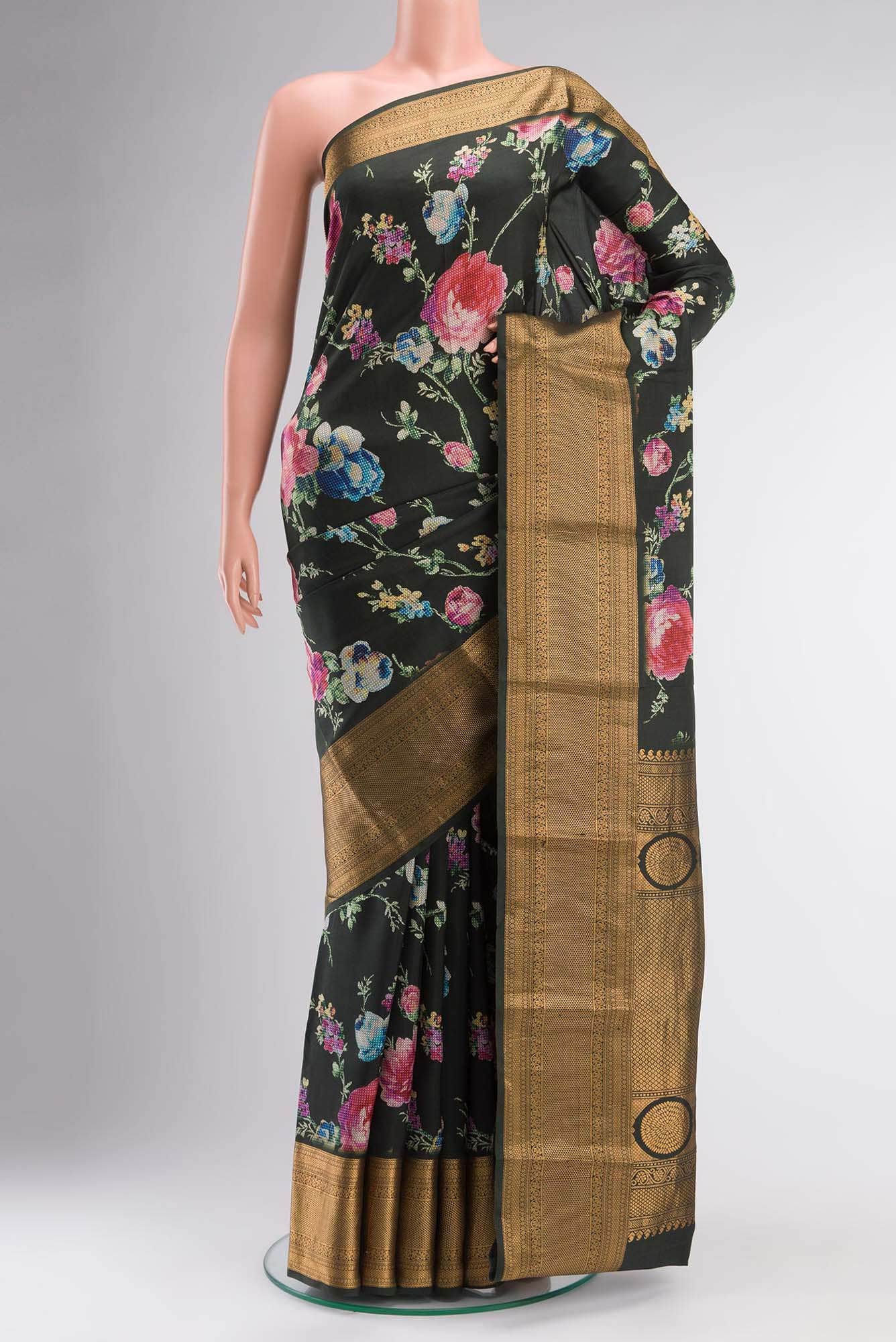 Green Printed Silk Saree
