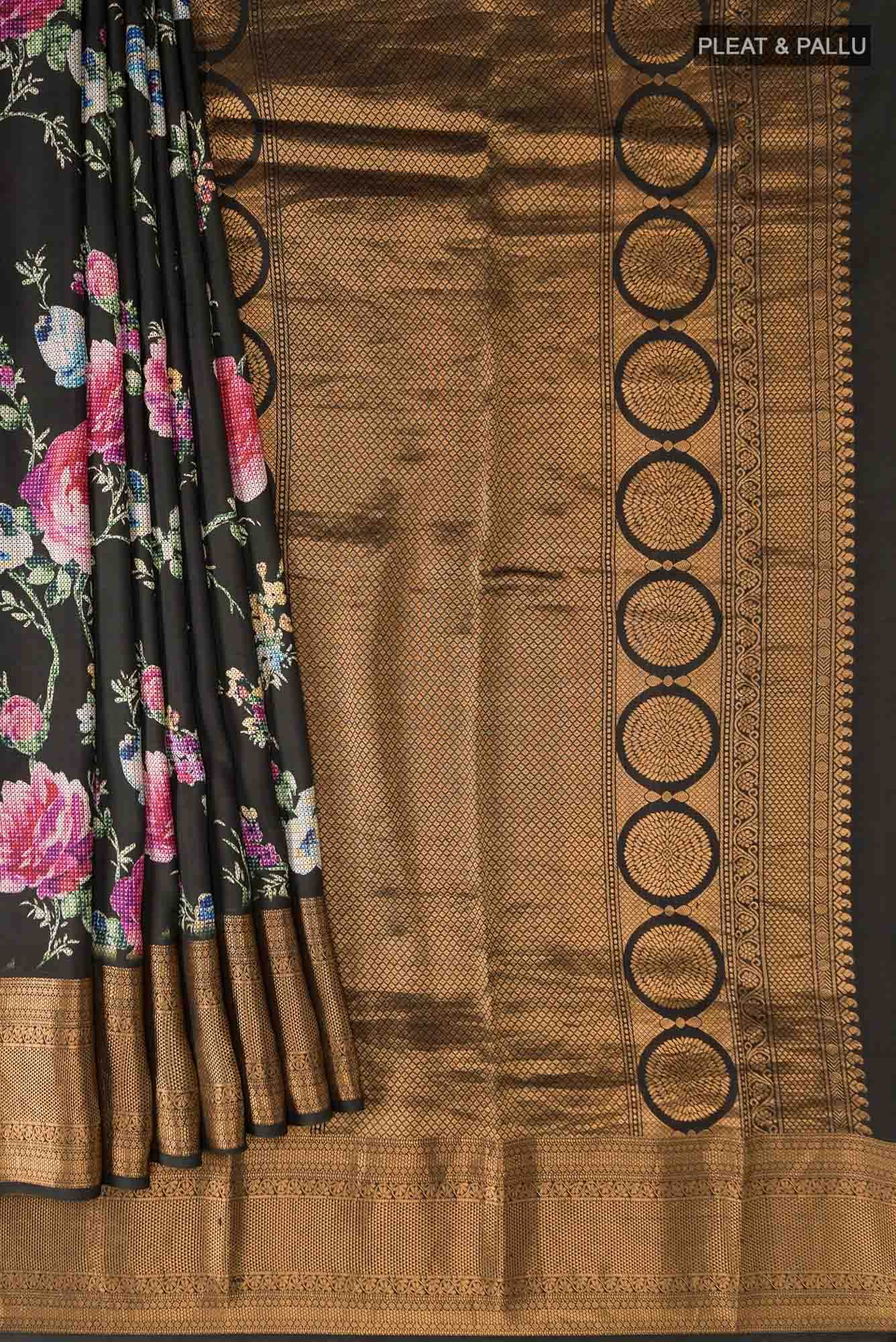 Green Printed Silk Saree