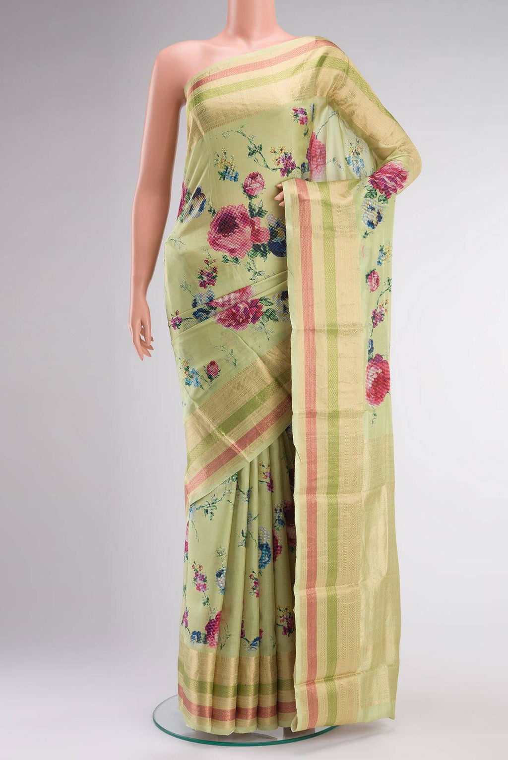 Green Printed Silk Saree
