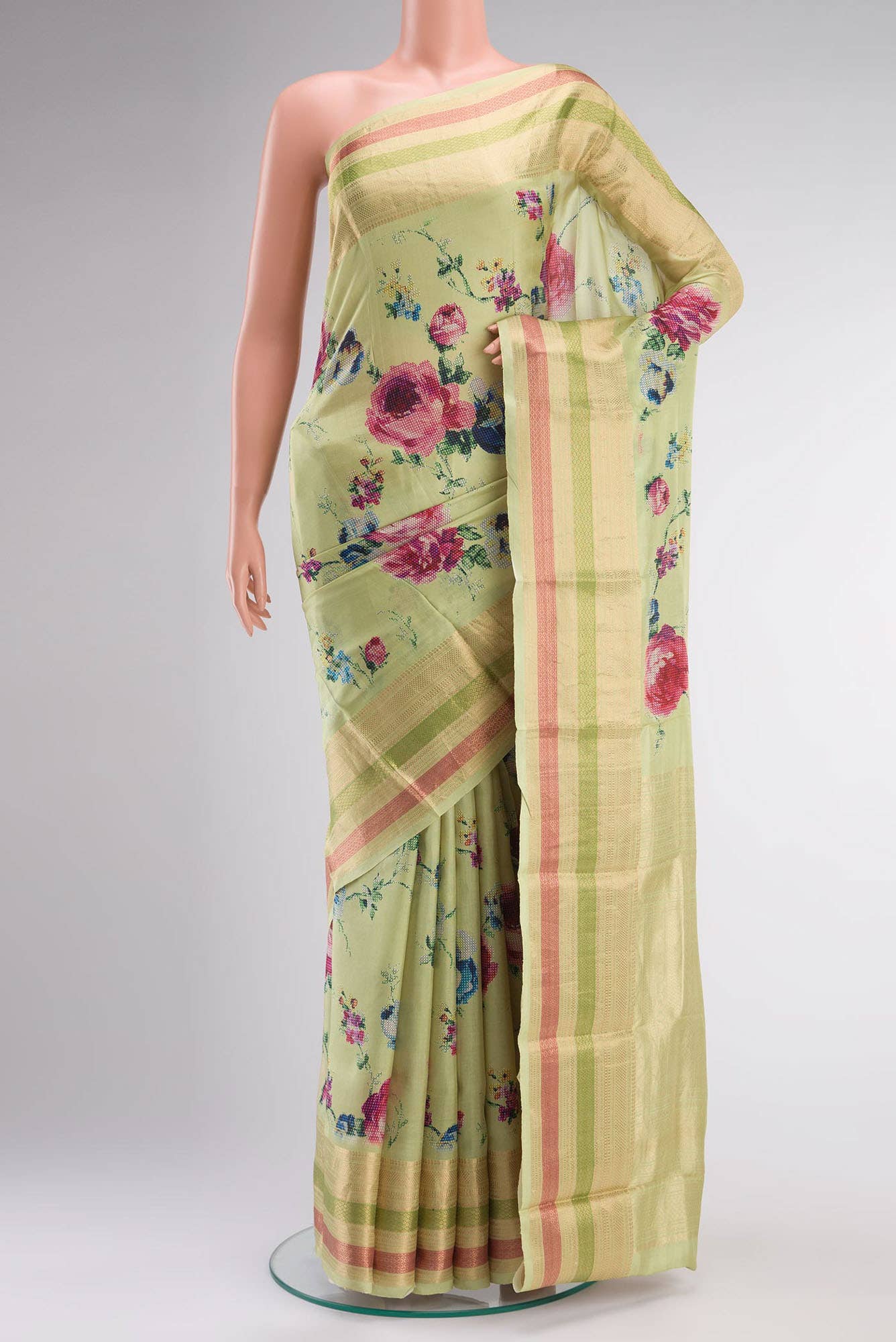 Green Printed Silk Saree