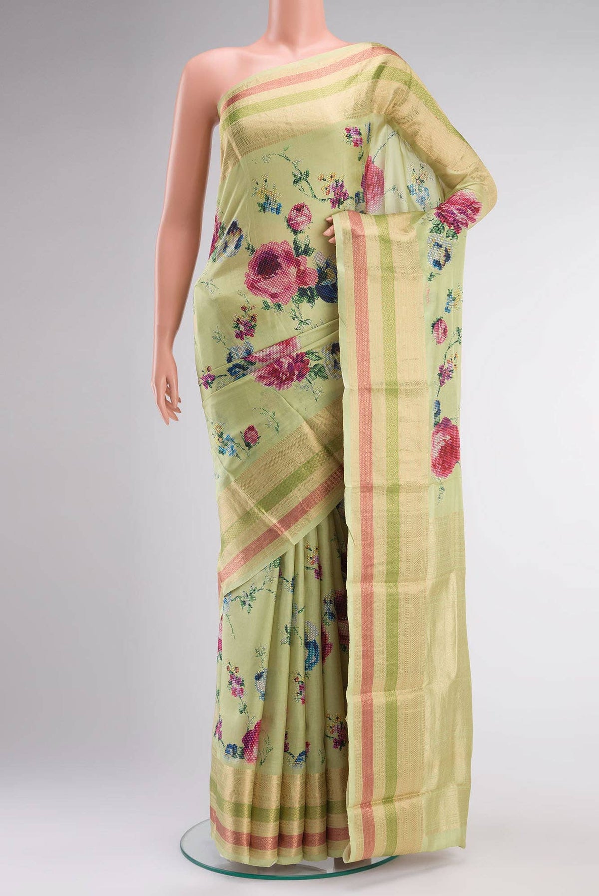 Green Printed Silk Saree