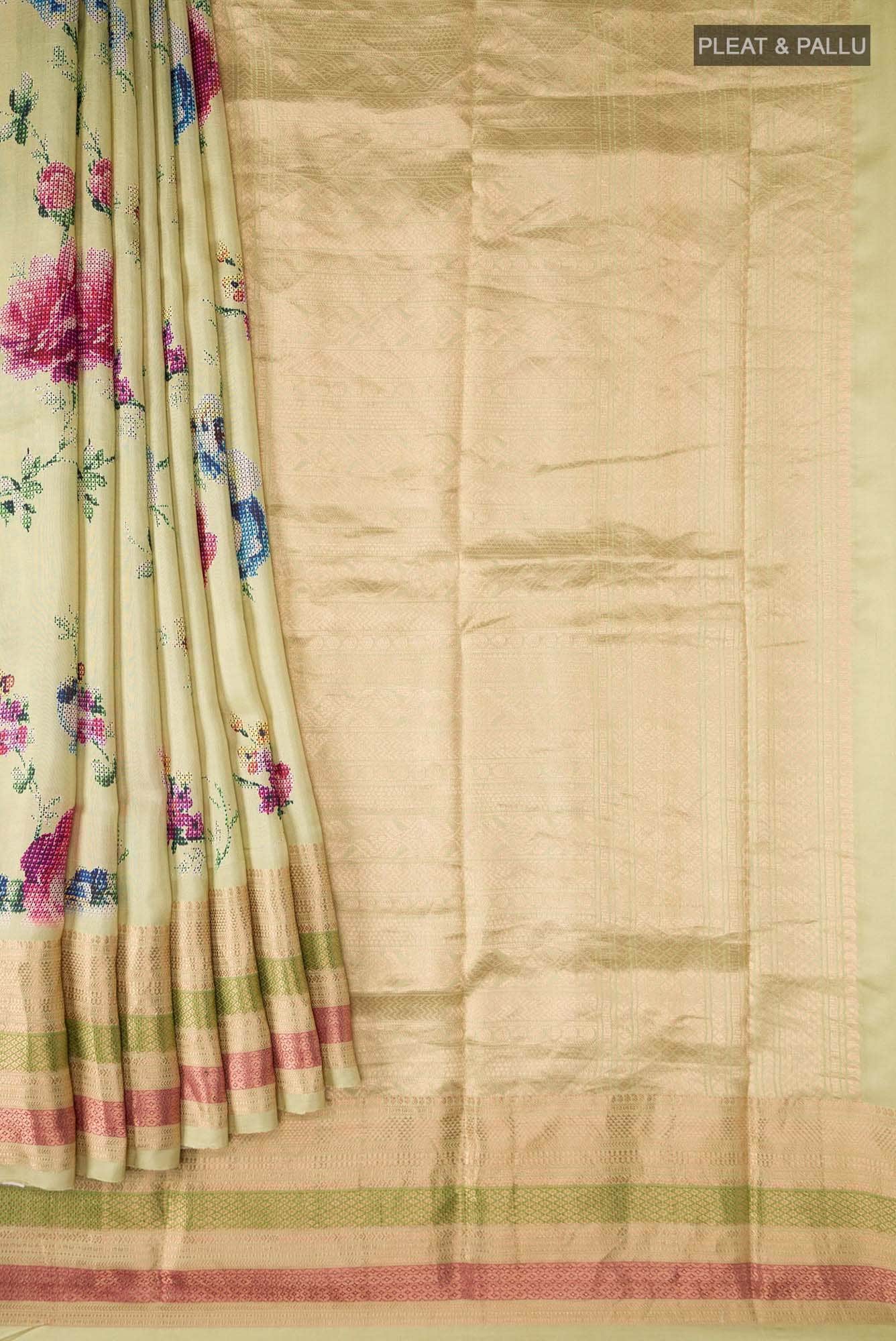 Green Printed Silk Saree