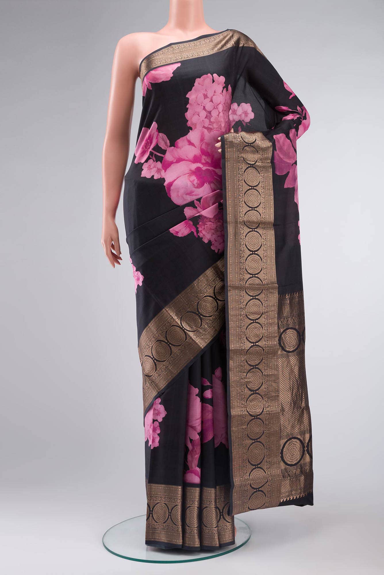 Pink Printed Silk Saree