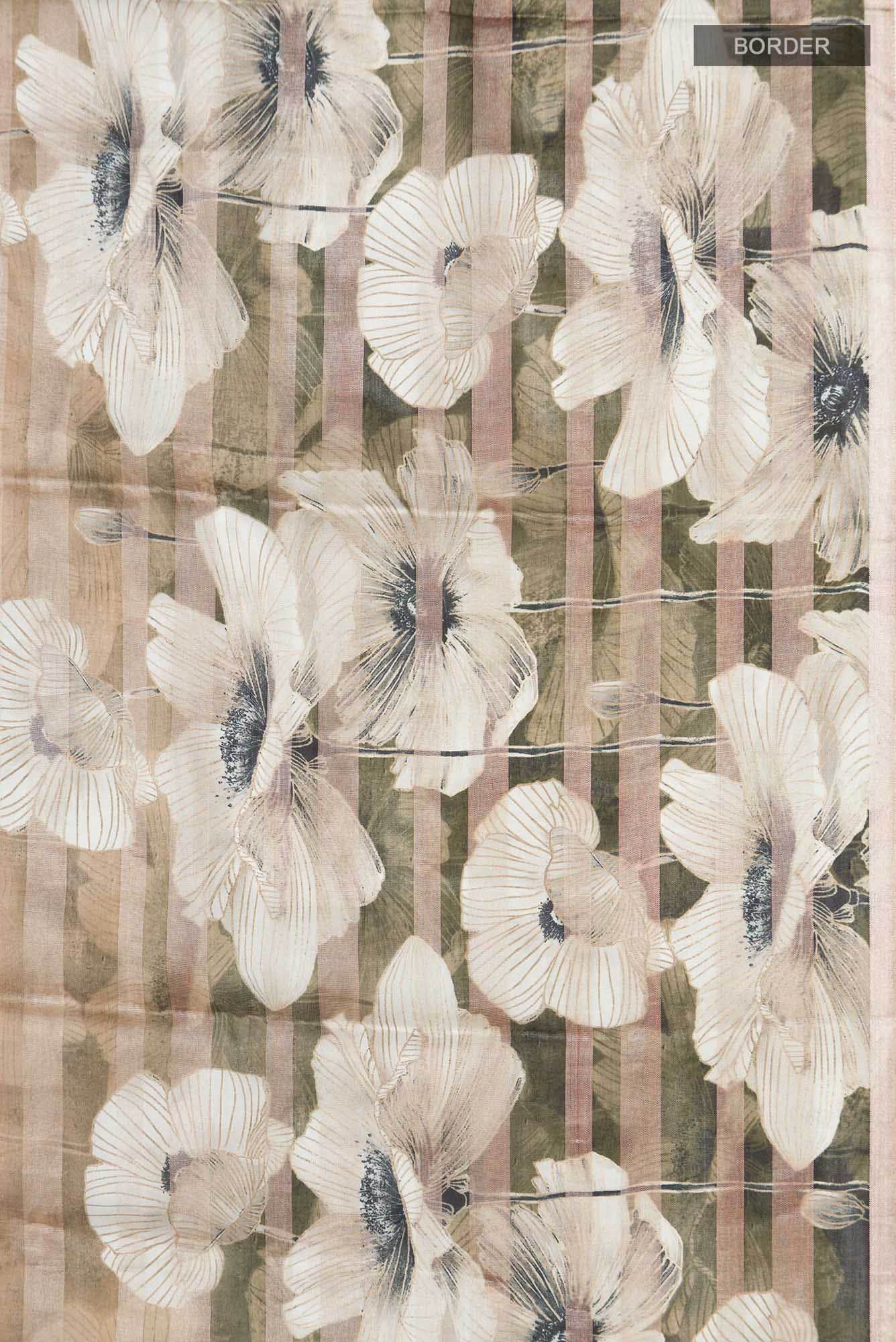 Beige Printed Silk Saree