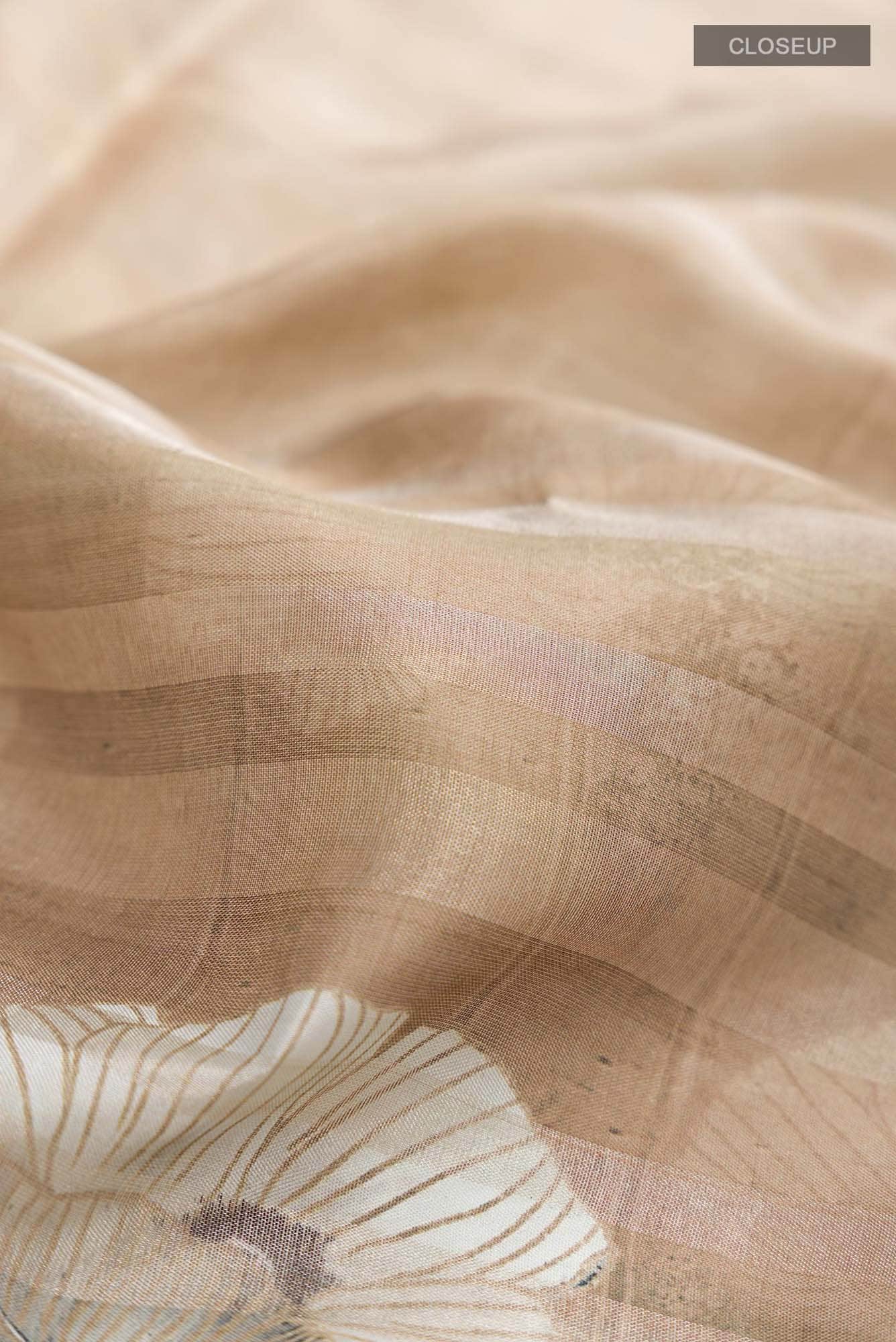 Beige Printed Silk Saree