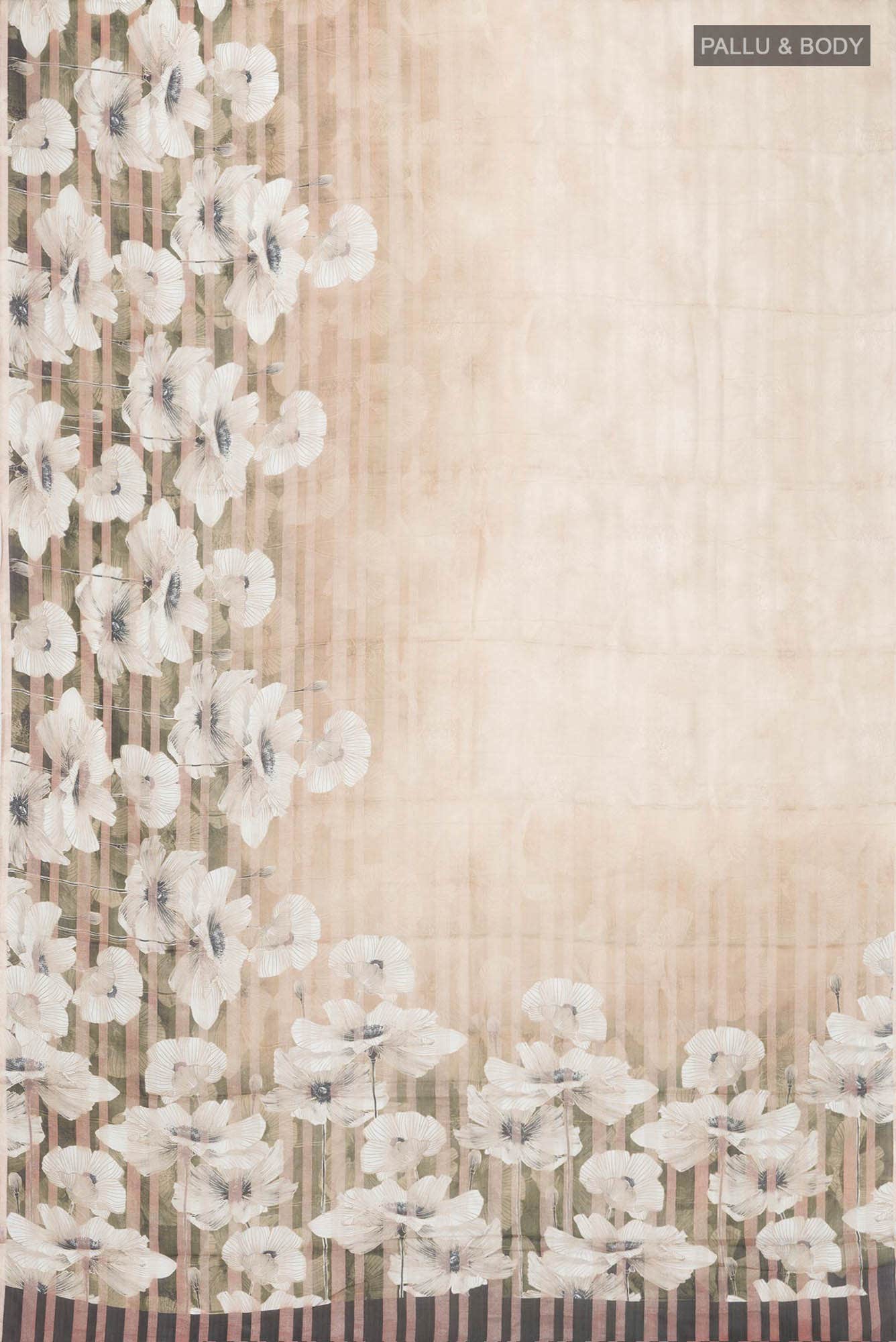 Beige Printed Silk Saree