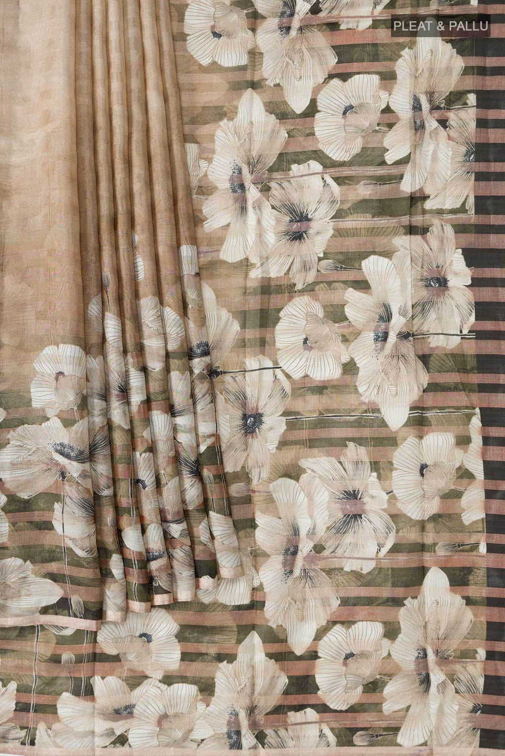Beige Printed Silk Saree