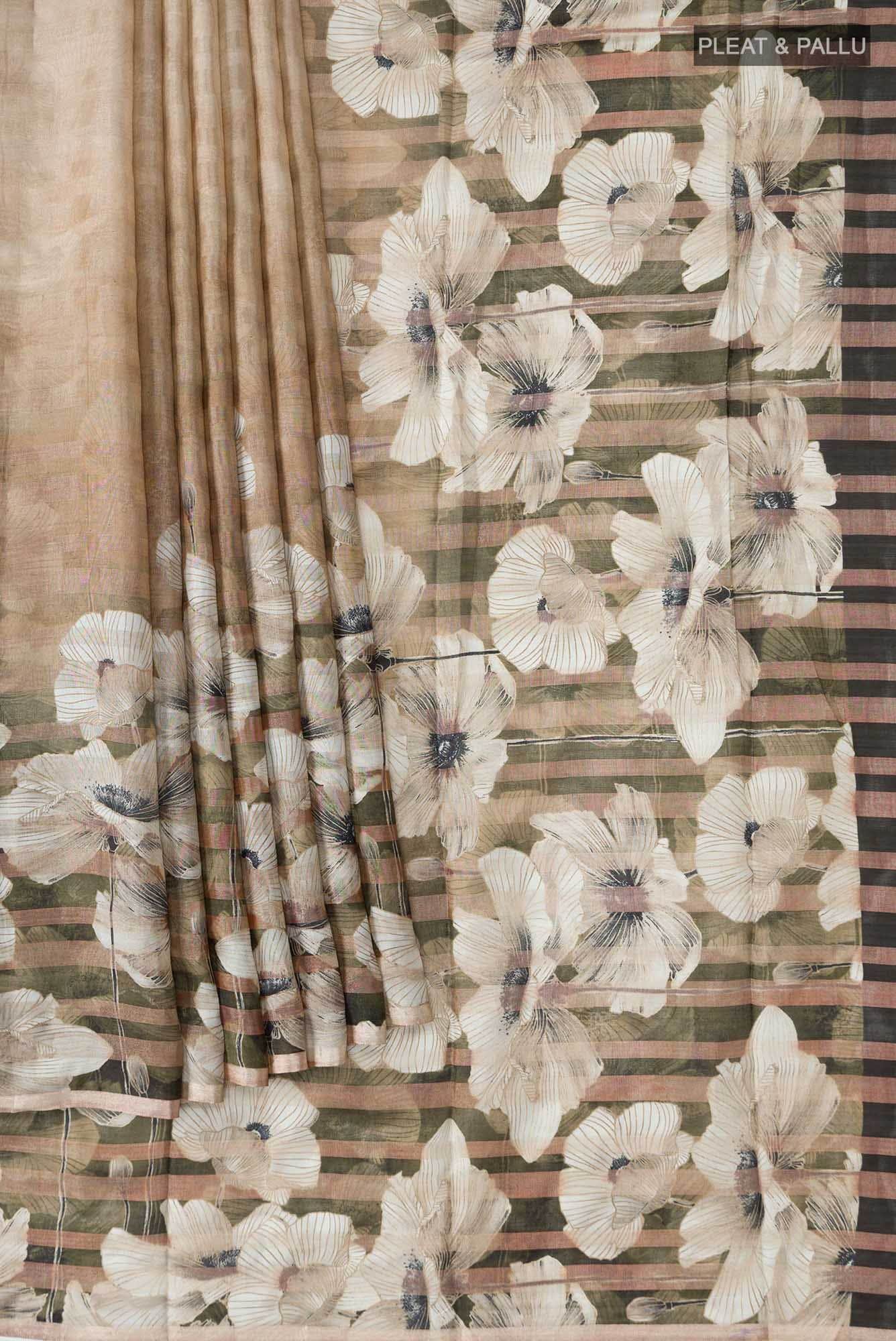 Beige Printed Silk Saree