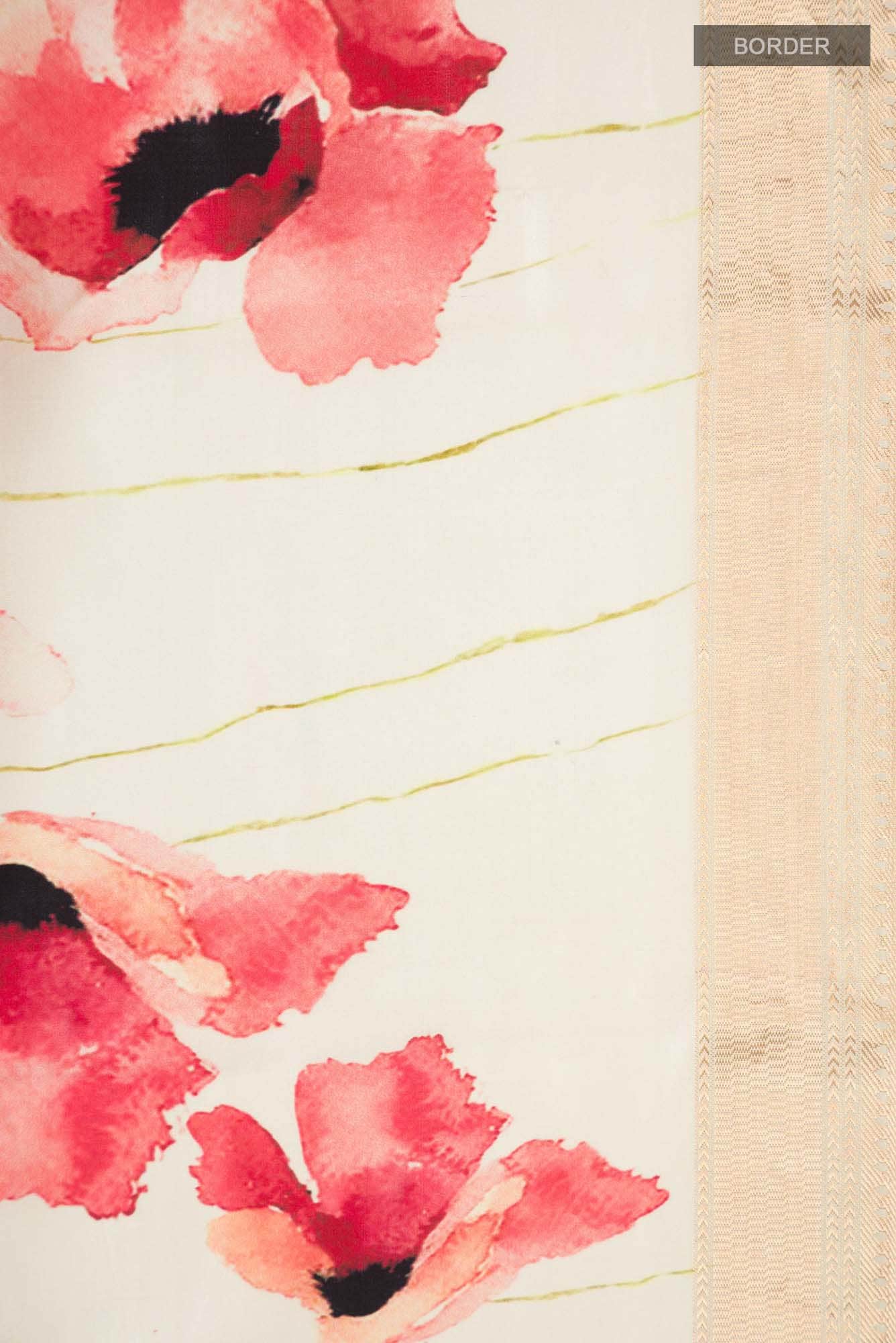 Cream Printed Silk Saree