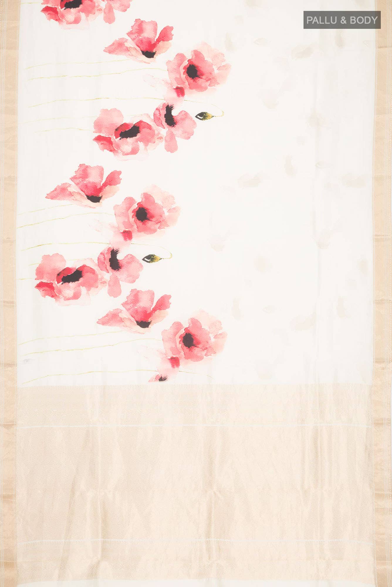 Cream Printed Silk Saree