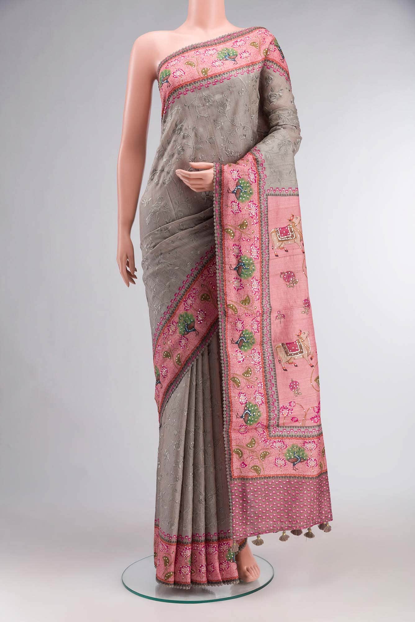 Sage Green Bhagalpuri Tussar Silk Saree