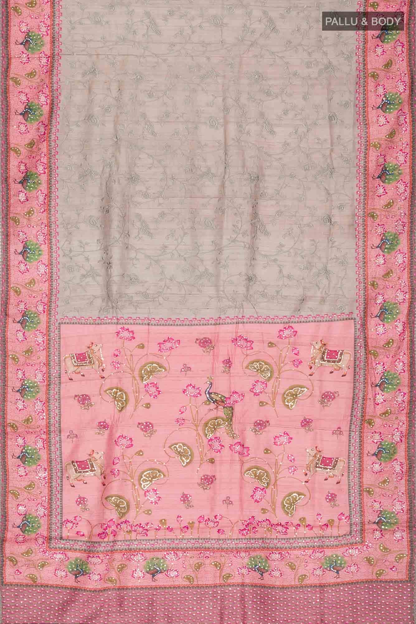 Sage Green Bhagalpuri Tussar Silk Saree