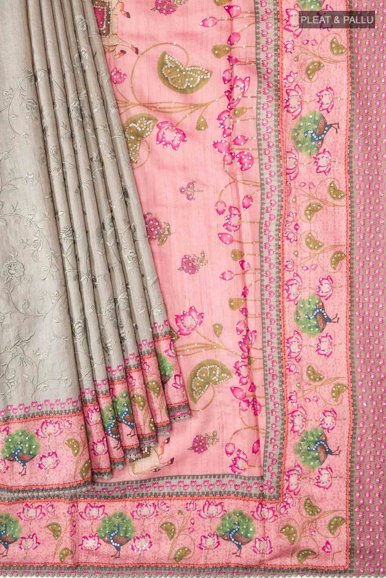 Sage Green Bhagalpuri Tussar Silk Saree