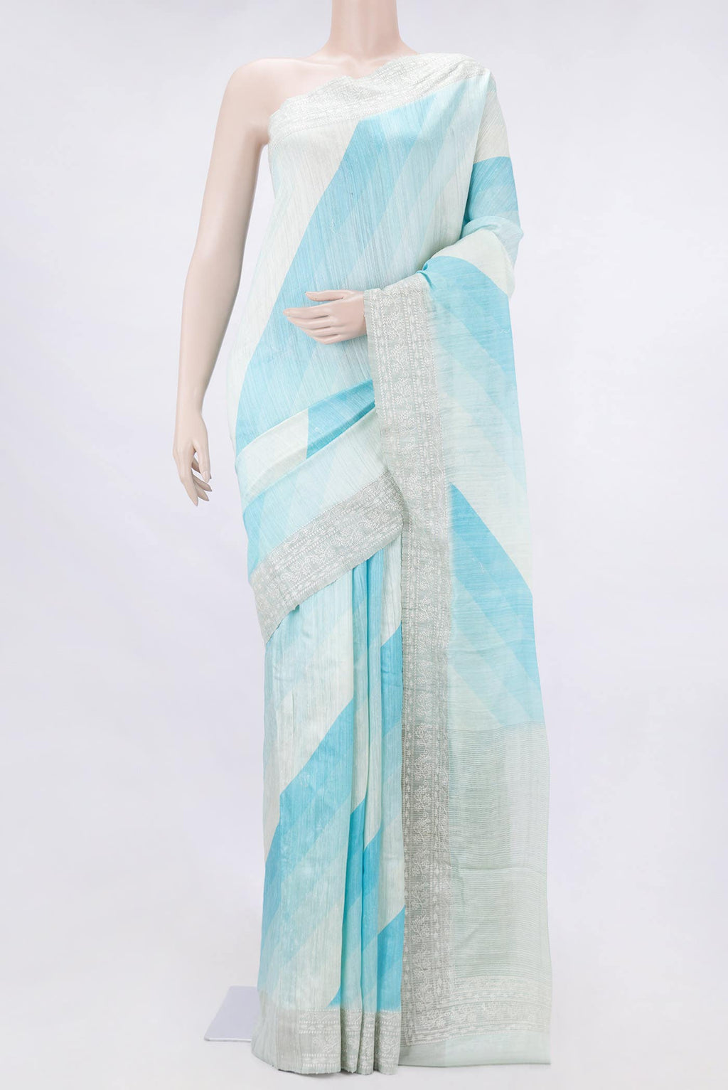 Sky Blue Dual Tone Tussar Silk Saree