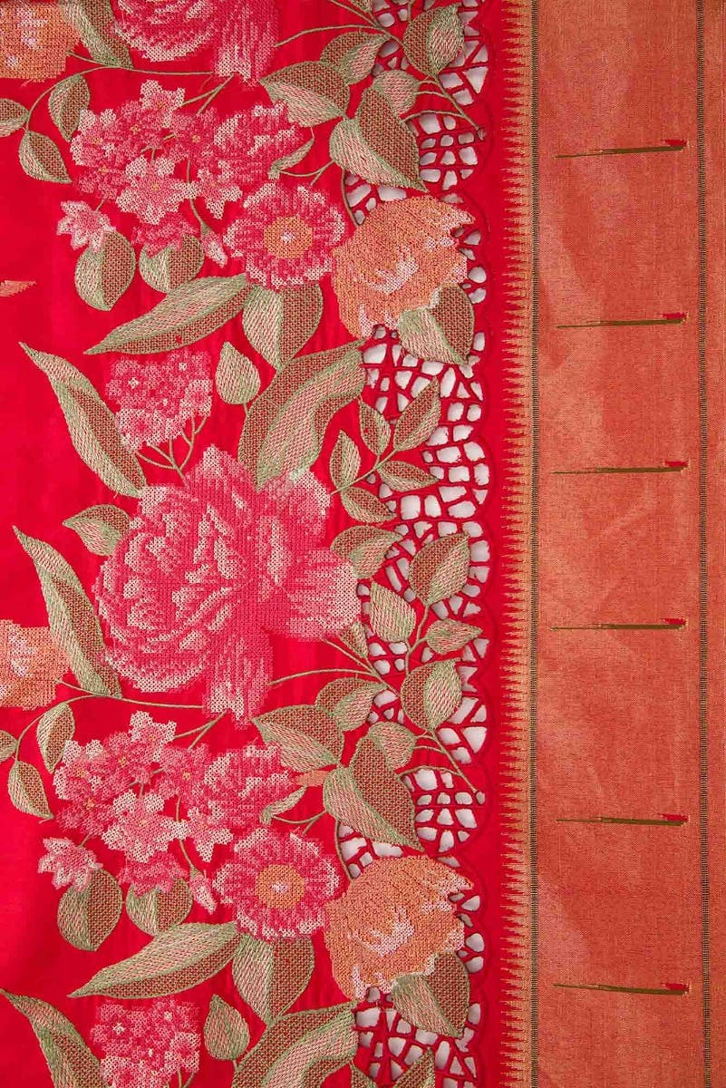 Pure Silk Pure Zari Red Dual Tone Paithani Saree