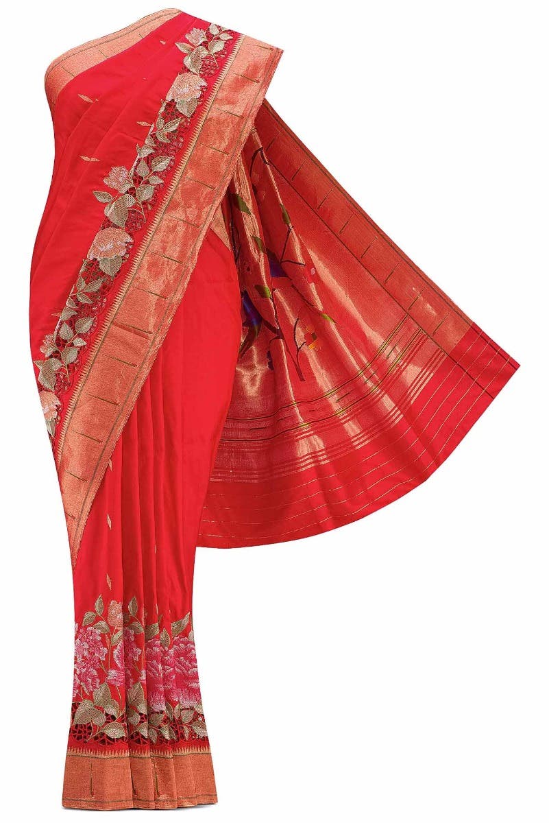 Pure Silk Pure Zari Red Dual Tone Paithani Saree