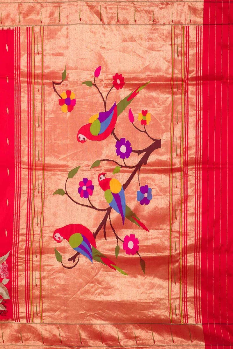 Pure Silk Pure Zari Red Dual Tone Paithani Saree