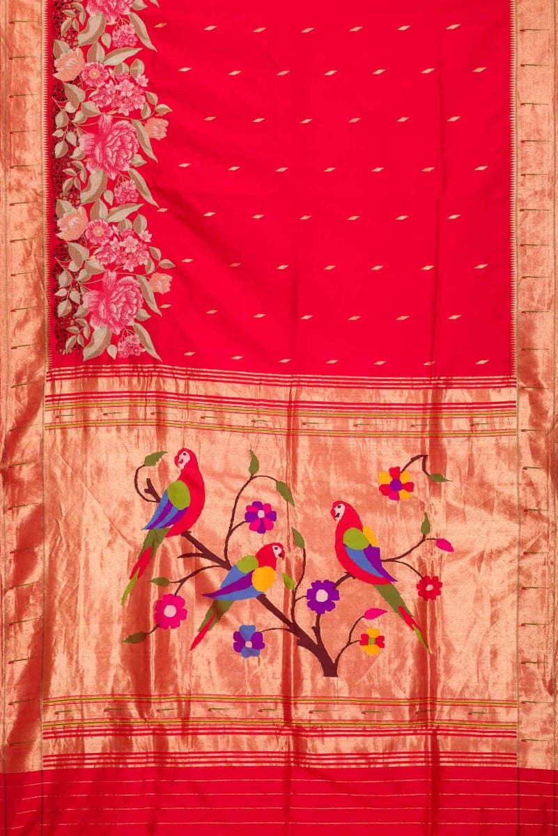 Pure Silk Pure Zari Red Dual Tone Paithani Saree
