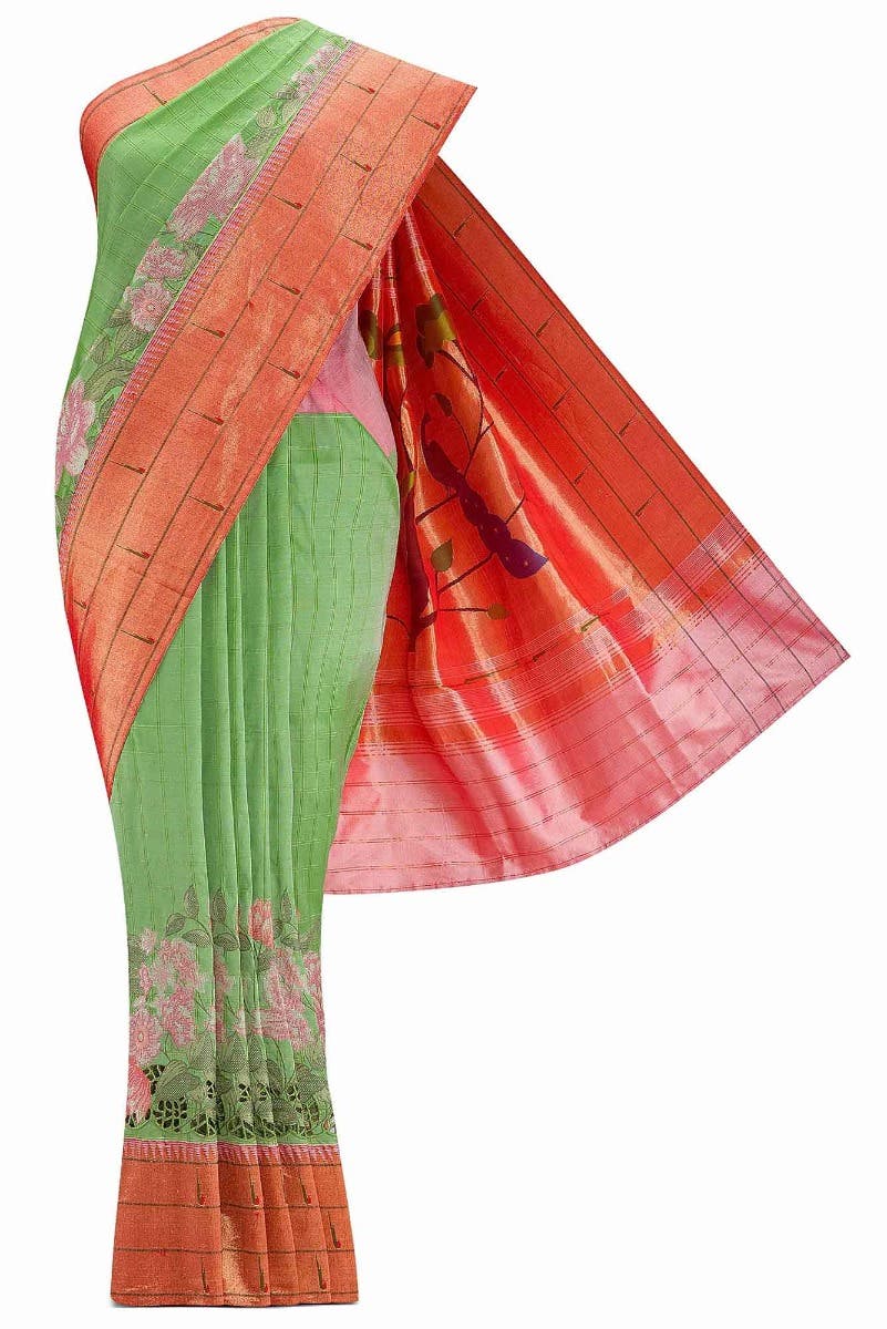 Pure Silk Pure Zari Sea Green Dual Tone Paithani Saree