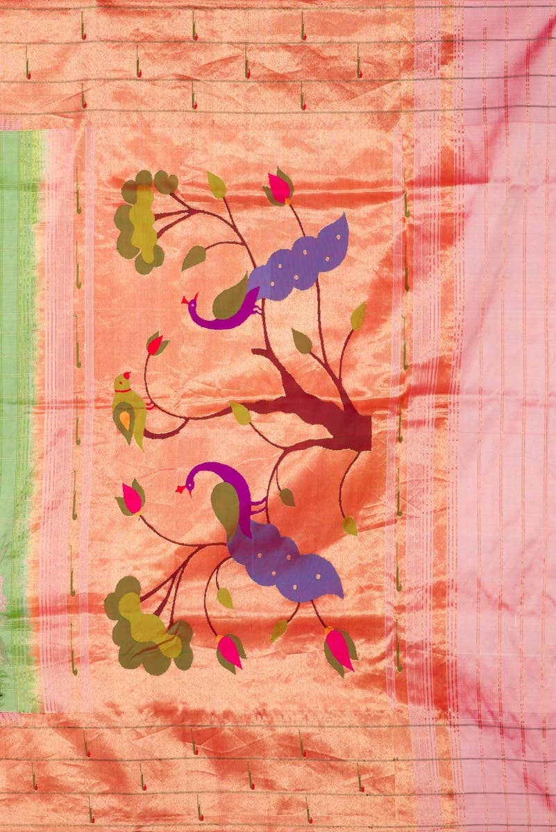 Pure Silk Pure Zari Sea Green Dual Tone Paithani Saree