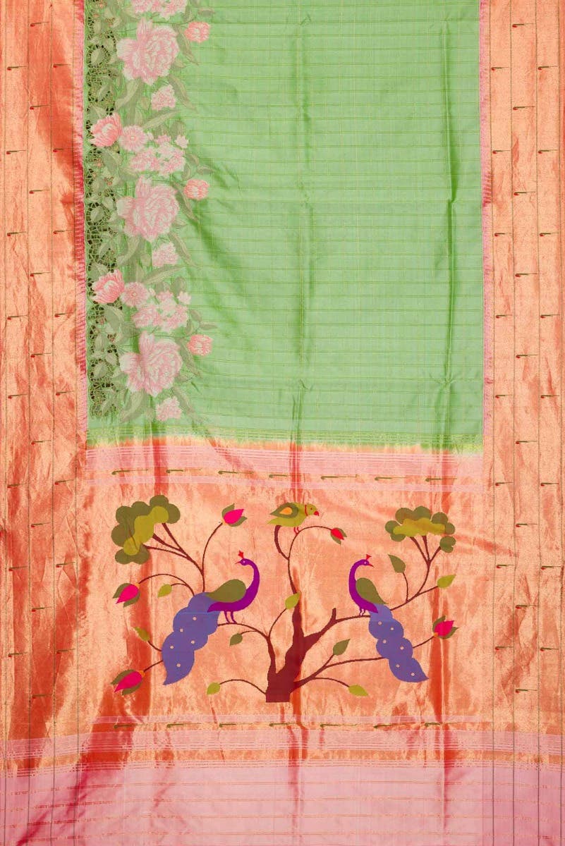 Pure Silk Pure Zari Sea Green Dual Tone Paithani Saree