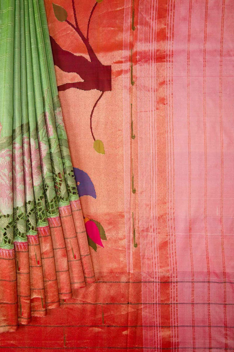 Pure Silk Pure Zari Sea Green Dual Tone Paithani Saree