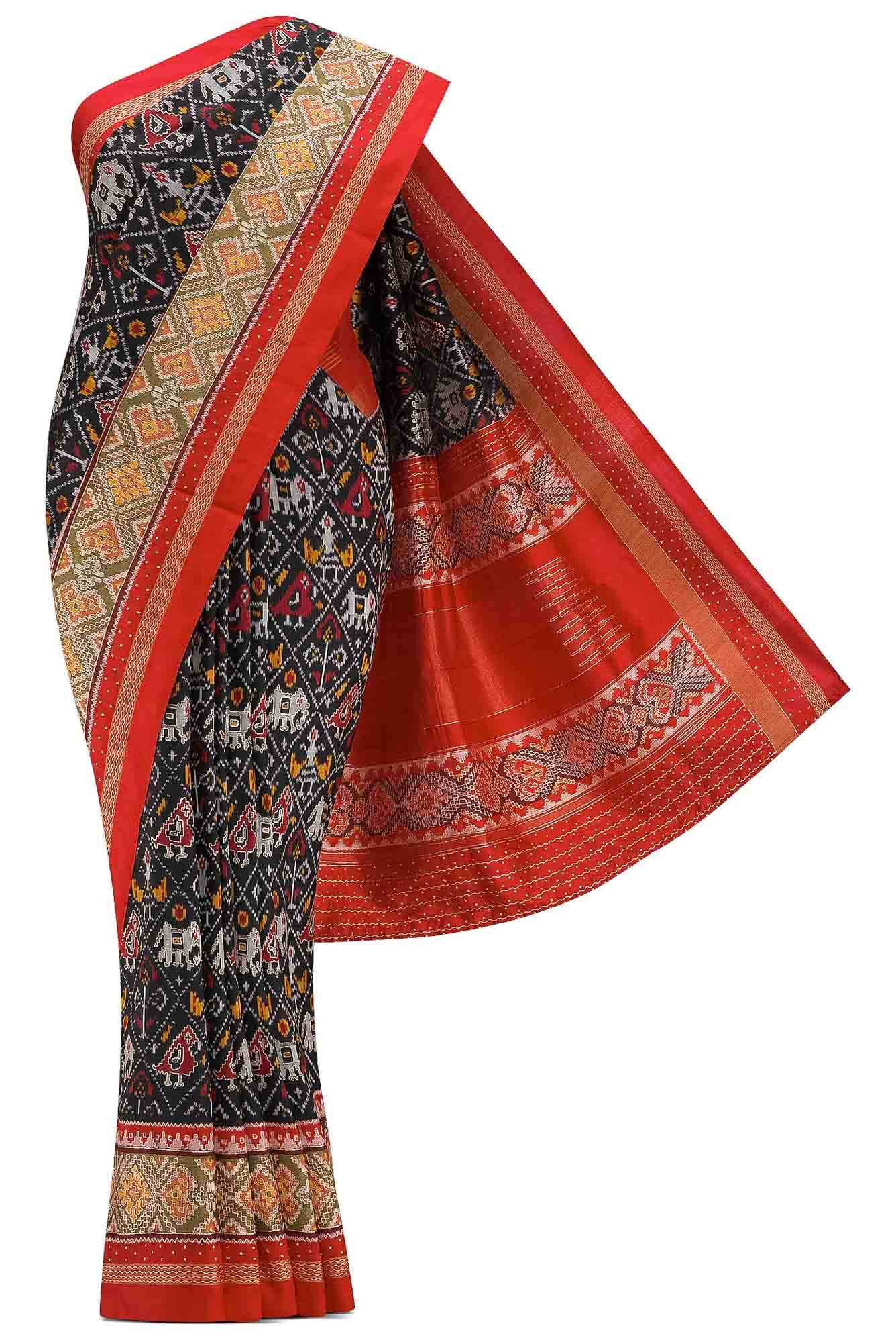 Pure Silk Pure Zari Black Dual Tone Double Ikat Saree