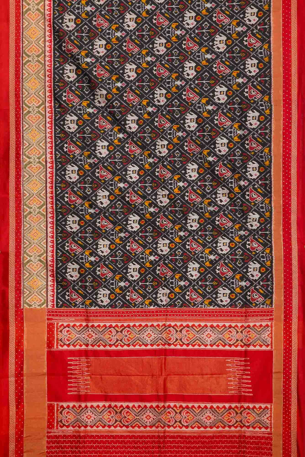 Pure Silk Pure Zari Black Dual Tone Double Ikat Saree