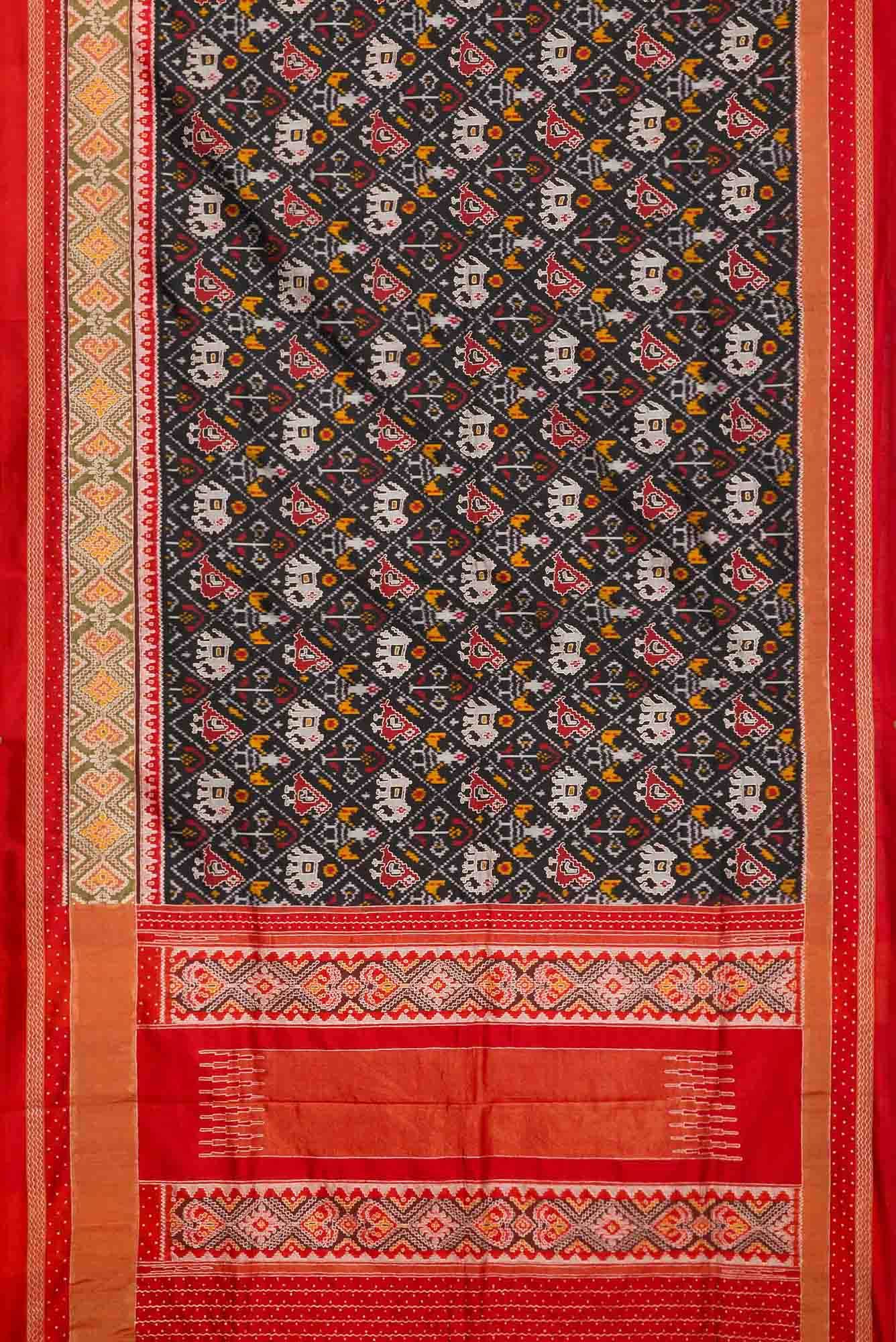 Pure Silk Pure Zari Black Dual Tone Double Ikat Saree