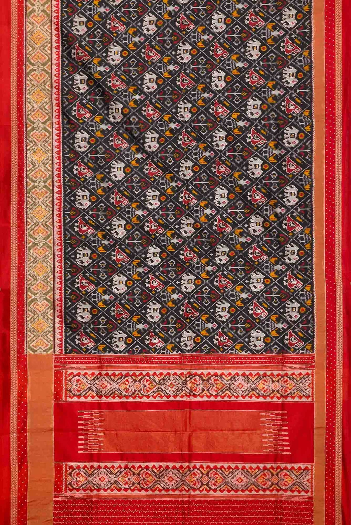 Pure Silk Pure Zari Black Dual Tone Double Ikat Saree