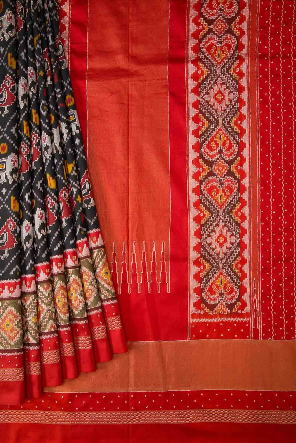 Pure Silk Pure Zari Black Dual Tone Double Ikat Saree
