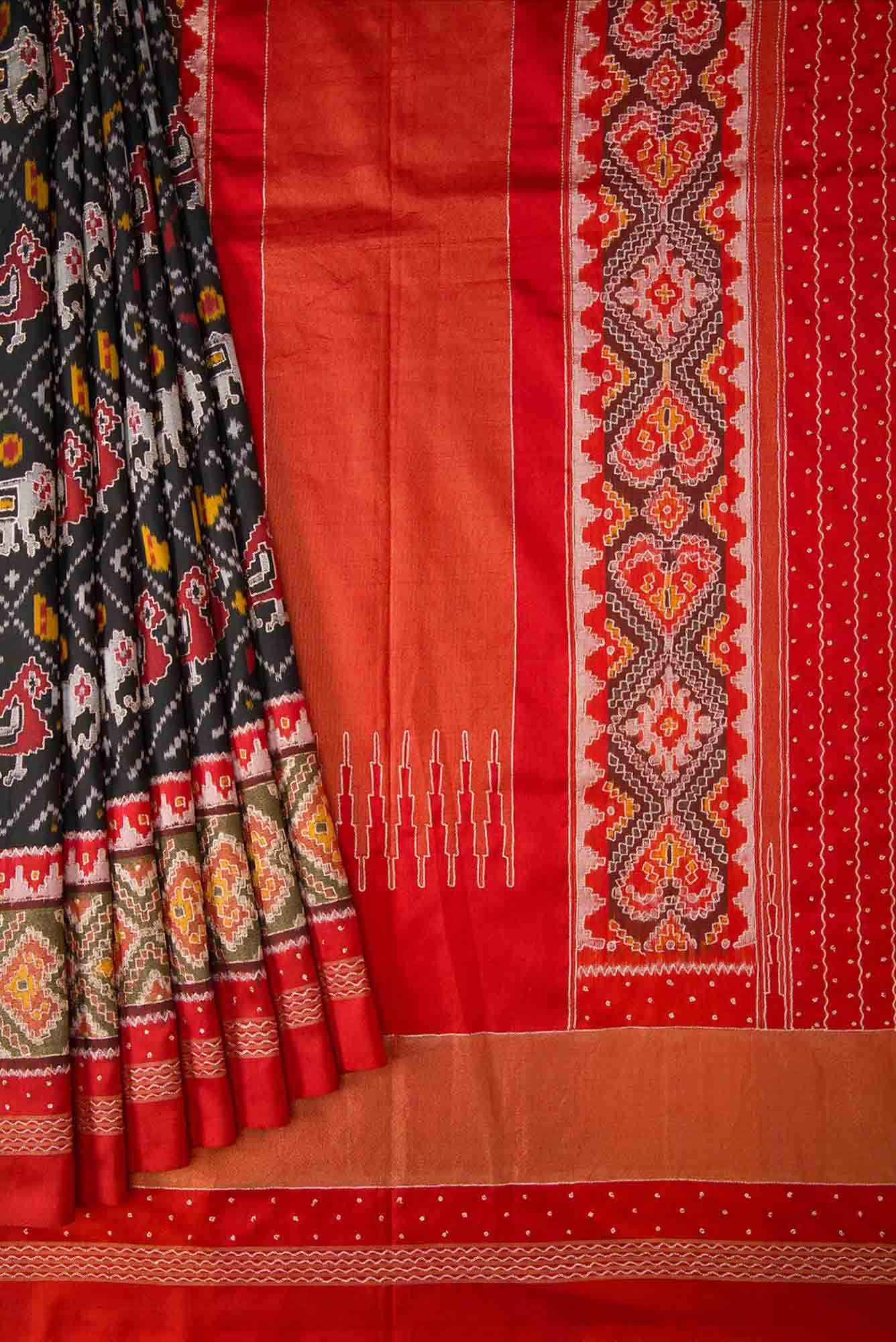Pure Silk Pure Zari Black Dual Tone Double Ikat Saree