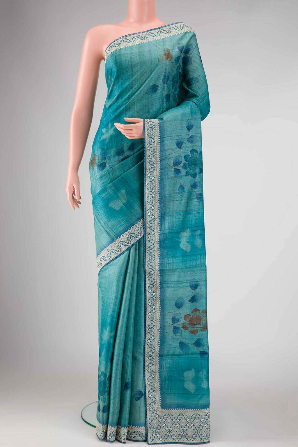Light Blue Dual Tone Tussar Silk Saree
