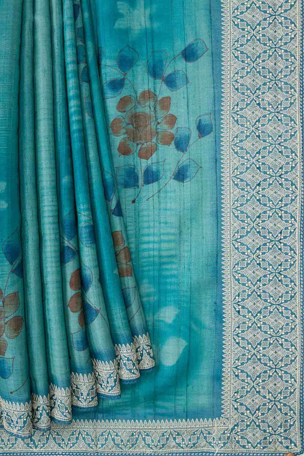 Light Blue Dual Tone Tussar Silk Saree