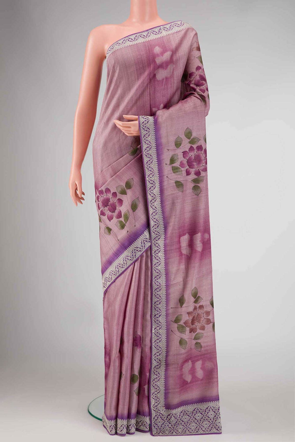 Lavender Tussar Silk Saree