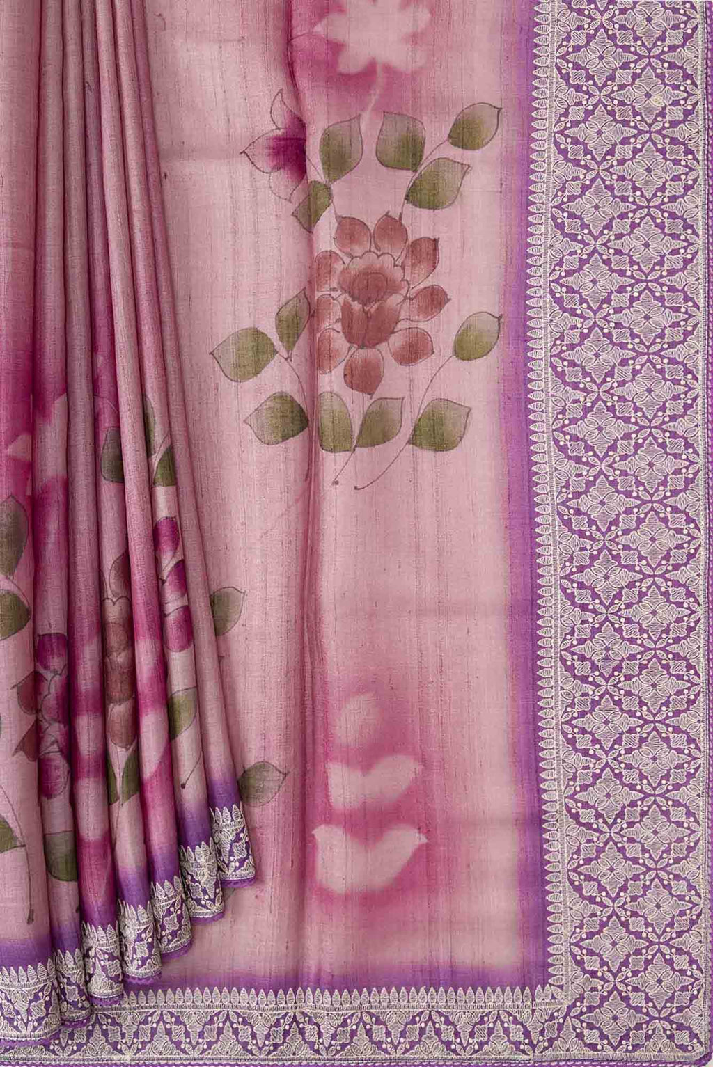 Pink Dual Tone Tussar Silk Saree
