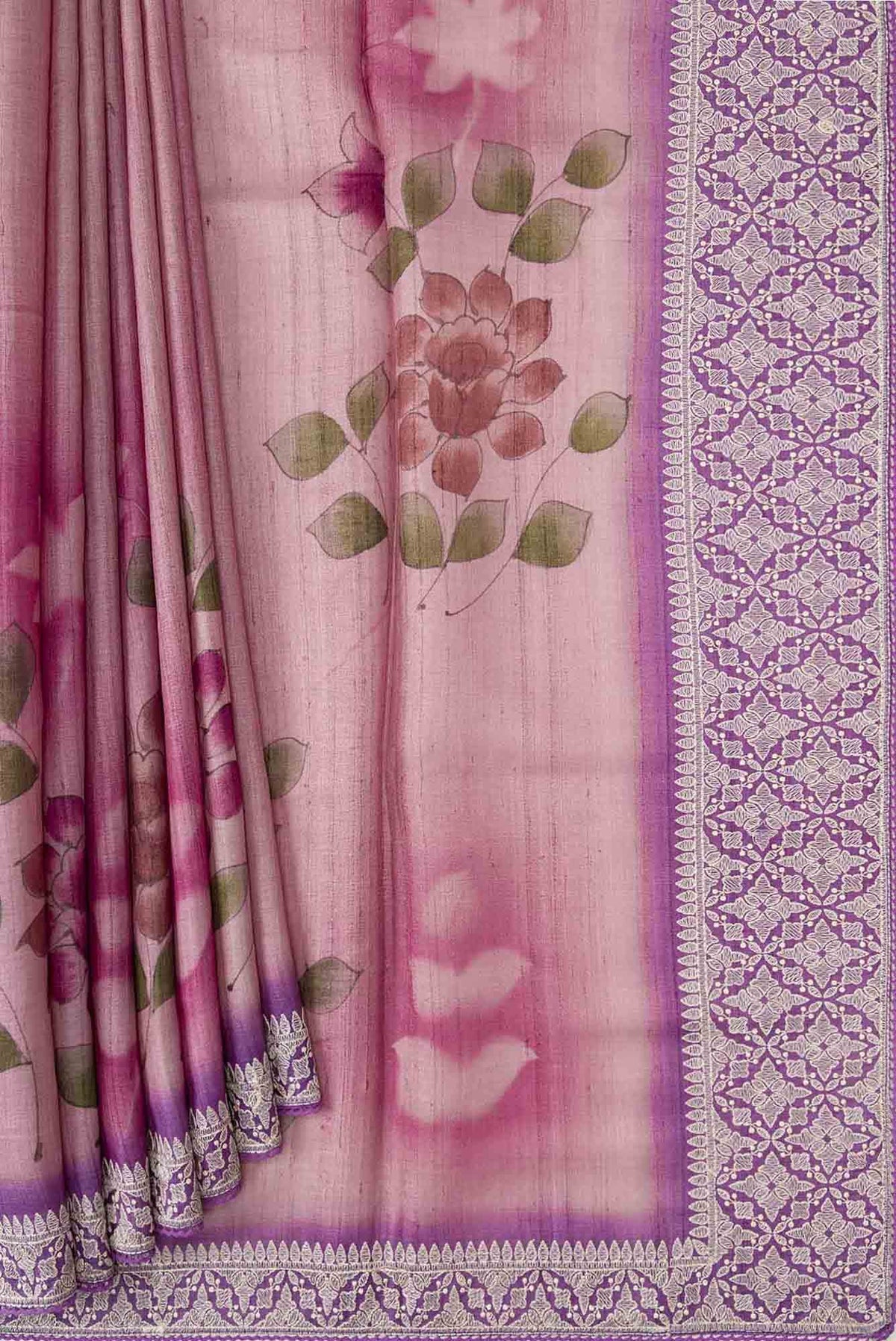 Lavender Tussar Silk Saree