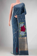 Blue Grey Dual Tone Tussar Silk Saree
