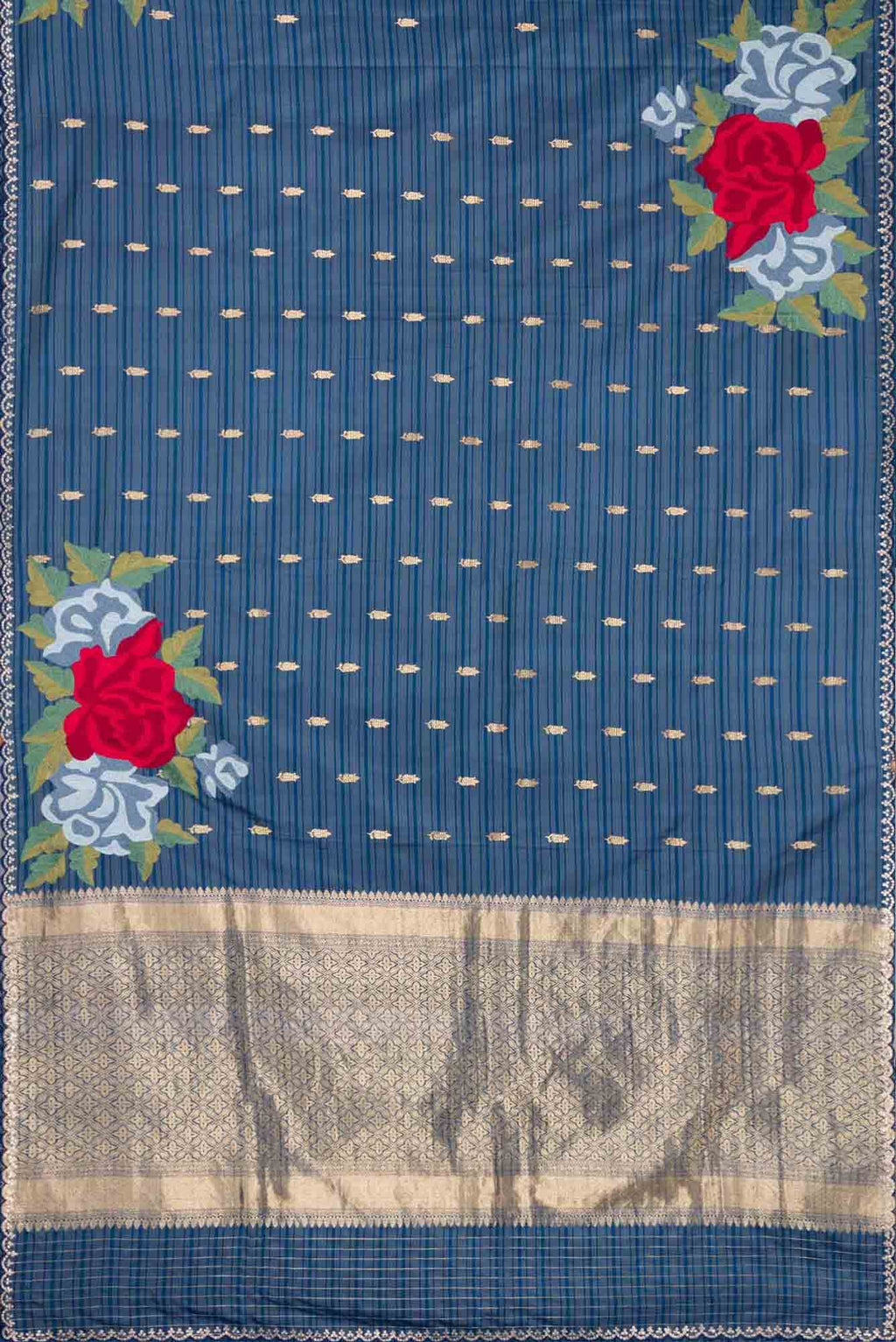 Blue Grey Dual Tone Tussar Silk Saree